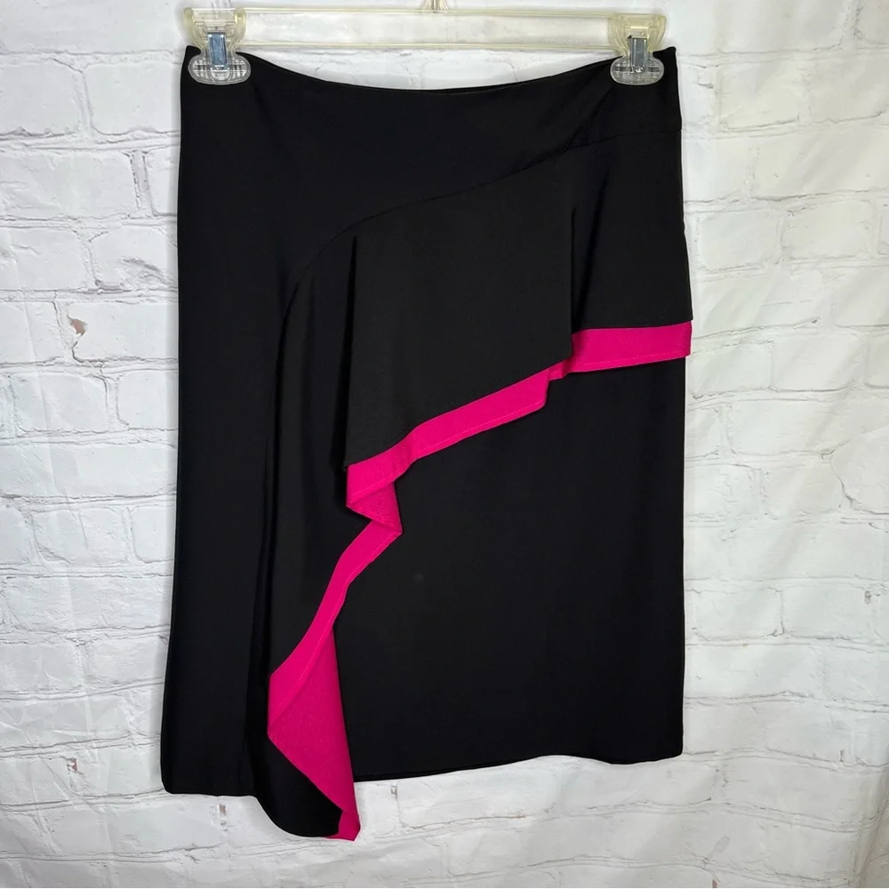 DKNY Asymmetrical Ruffle Color Block Midi Skirt Size 2